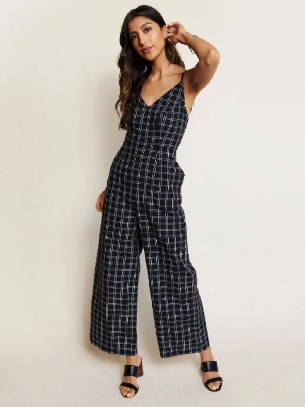 ABLE ‘Maude’ 100% Cotton Plaid Wide-Leg Jumpsuit